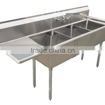 NSF and CSA Approval Three Compartments Stainless Steel Commercial Kitchen Sink photo-5
