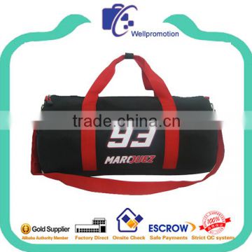 Trendy black sports gym bag mens travel duffle bag with red straps