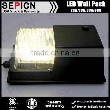 28W led wall pack light with etl dlc approved 5 year warranty