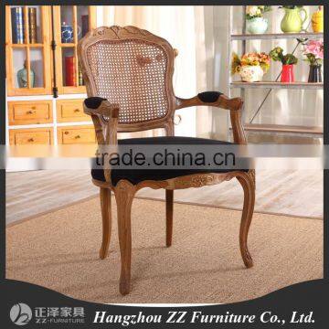 wood curved and fabric rattan back chair