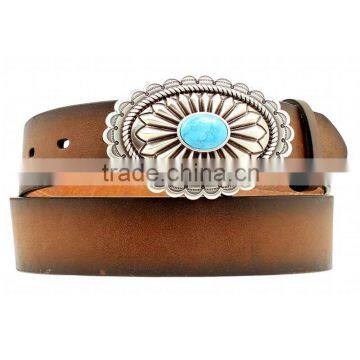 Rhinestone Oval Turquoise Stone Buckle Western Women Leather Belt