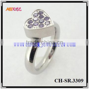 3D Heart purple diamond inlay stainless steel heart shape wedding rings