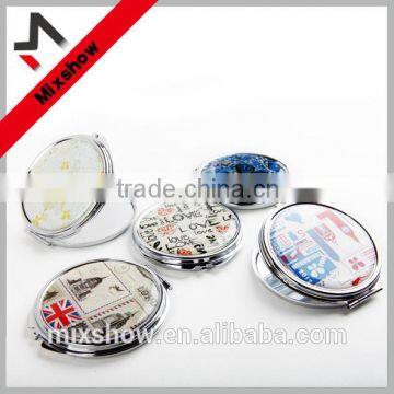 Hot sale round epoxy sticker metal pocket mirror for promotion gifts