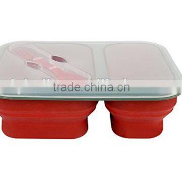 Microwave safe 2 compartments silicone folding lunch box with lid