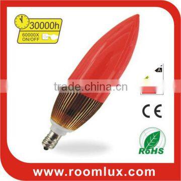 Red color cover E14/E12 LED RGB candle light 3W Dia34X142mm