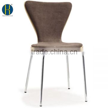 Plywood Brown Fabric Dining Chair with Chrome Steel Legs