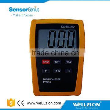 DM6802A+,K type digital thermometer with large LCD display,Dual input