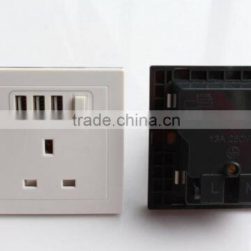 AC 110V-250V UK Socket 3 USB Port DC 5V 2100mA Switch Mains Power Wall Outlet