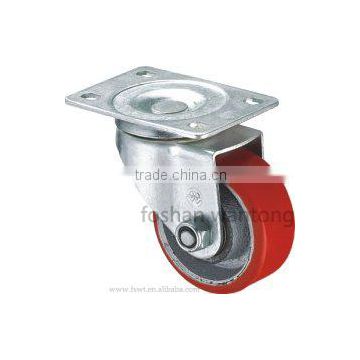 100*32mm Iron Core Red PU Low Gravity Plate Swivel Caster