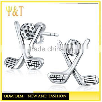 wholesale fashion stainless steel golfball symbol stud earrings ,sport symbol earrings for girls