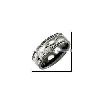 Tungsten and Ceramic Ring With CZ Stone