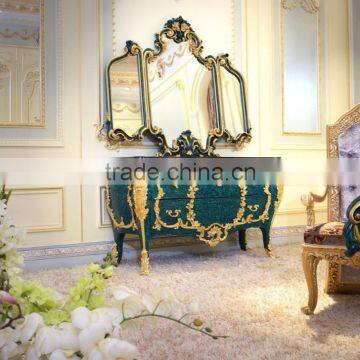 French Neoclassical Luxury Peacock Green Wooden Carving Small Round Dining Table Central Table / European Dining Room Furniture photo-3