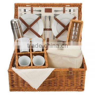 french style 2 persons willow wicker picnic basket with lid