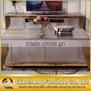 Living Room Golden Metal MDF Top Coffee Table Tea With Drawer photo-5