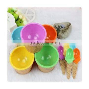 Set of 4pc Plastic Ice Cream Serving Bowls With Spoons photo-6
