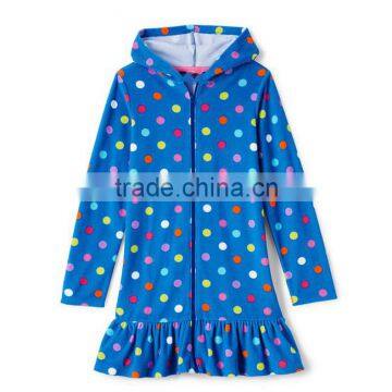 New Arrivals Kids Clothing Fashion Polka Dot Prints Ruffle Girls Camping Wear Long Sleeve Hooded Knit Cover Up 2017