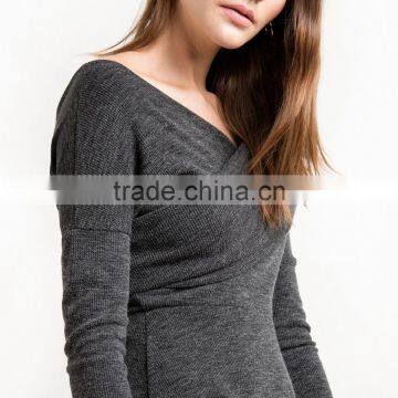 Grey Criss Cross Off The Shoulder Kint Fit And Flare Winter Women Dress Names Of Girls Dresses Wholesale Clothing Market HSD5691 photo-4