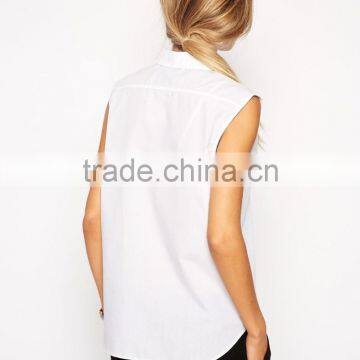 2015 New Fashionable Factory Sleeveless White Shirt With Classic Point Collar photo-3