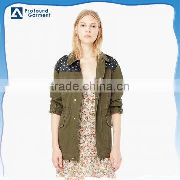 Fashion contrast panel custom women leather jacket wholesale