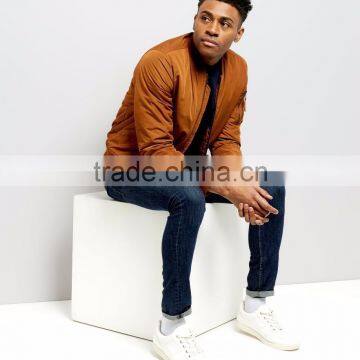 Hot Sale 2017 Fashion Customize Mens Camel Bomber Jacket Cuffed Hem 100% Polyester Double Pocket Sides photo-2