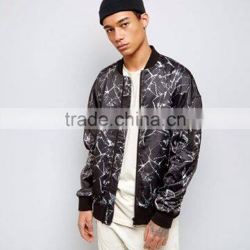 Fashion Design Custom Black Crackle Printing Bomber Jacket Oversized Dropped Shoulders Streetwear Mens Digital Print Jacket photo-6
