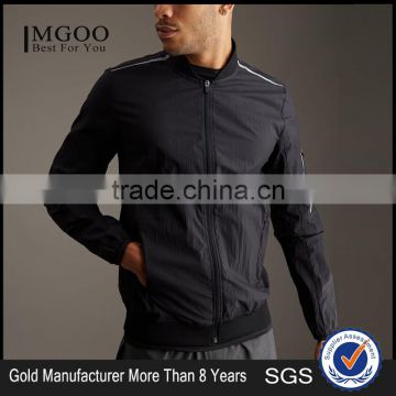 MGOO Fashion Black Stripe Sports Jacket With Lining Contrast Stripe Trim OEM Men Bomber Jacket 100% Polyester