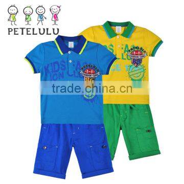 Grape Purple Kids Garment Brand OEM kis boy clothing high quality Casual Wear Polo Tee suit + Pants For Children