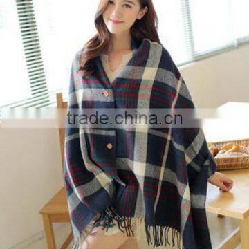 best -Selling Euopean USA ladies buttoned tartan plaid shawl