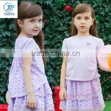 2017 Latest Tinta Roriz Guangzhou Summer Children's Clothing 2 Colors With Hollow Flowers in Back Girl T-Shirts