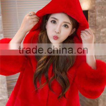 Women Rex Rabbit Fur Coat Hooded Casual Winter Coats and Jackets With Fox Fur Collar photo-4