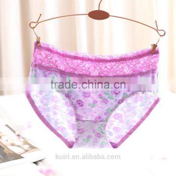 Ladies Mid Waist Underwear Sexy Lace Printing Briefs Pants Hollow Women Underwear photo-6