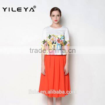 Hot Sell o Neck Floral Half Sleeve Latest Skirt and Blouse for Women photo-2