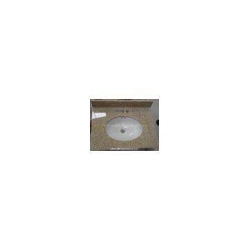 Hot Sell! G682 Golden Yellow Granite Bathroom Vanity Tops with White Ceramic Sink