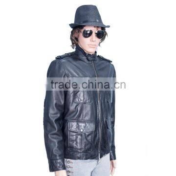 BIKER LEATHER JACKET WITH FOUR FLAP CHEST POCKET photo-4