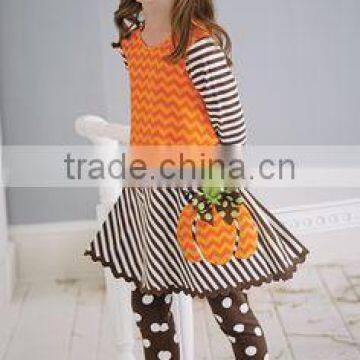 top quality pumpkin embroidery Halloween girl boutique outfits