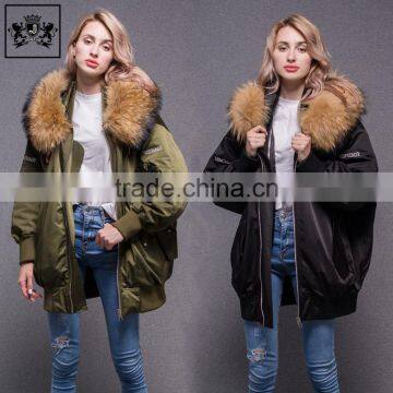 New Style Soft Raccoon Fur Collar Lady Down Women Winter Custom Bomber Jacket