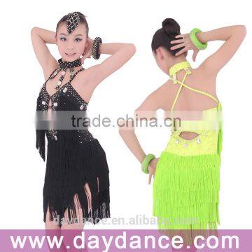 Professional Girls Kids Latin Dance Wear Children Fringed Latin Salsa Performance Dresses