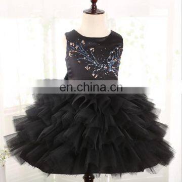 Black Baby Girl Tulle Dress Sleeveless Embroidery Tutu Frock Ballerina Dress Party Invitations