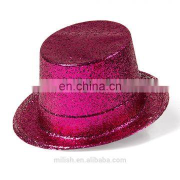 MH-2154 Classic Party kit PVC Plain Full Size Hot Pink Glitter Plastic Top Hat