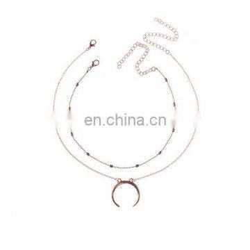 Fashion Summer Jewelry Beads Double Layers Necklaces Moon Pendant Necklace photo-5