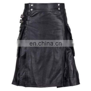 Black Genuine Leather Made Utility Kilt