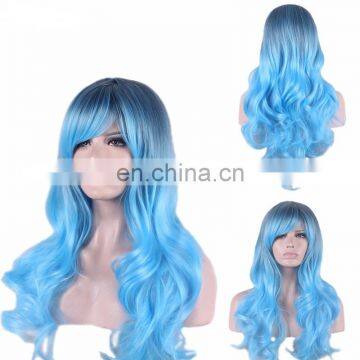 Halloween Carnival Party Sky Blue Black Root Wig for Adults photo-2