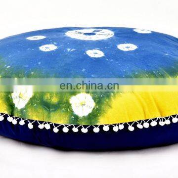 Indian 2017 Hand Tie Dye Shibori Print Round Pillow Cover Cushion Cover Pillow Case Round Meditation Ottoman Pouf Cover 32"