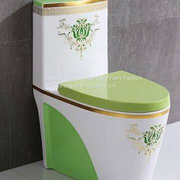 Bathroom good sale green decal ceramic siphonic one piece toilet