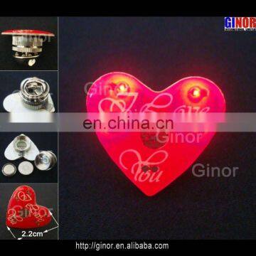 red heart led flashing pin