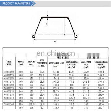 low price q345b s355j2 U Z shape hot rolled steel sheet pile400*125 500*200