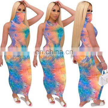 2020 New Arrivals Women Tie Dye Casual Dresses Ladies Bodycon Long Dresses Women Sleeveless Summer Dresses photo-4