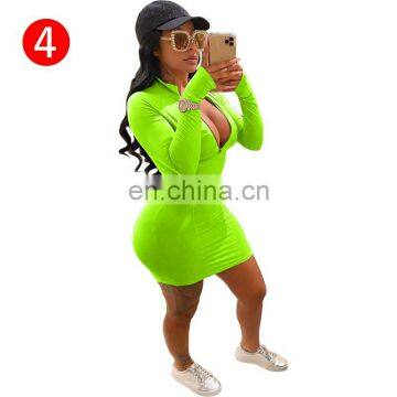 Season Autumn Items Solid V-neck Bodycon Women Stylish Sexy Dress 2021 Women Dresses Women Casual Dresses photo-2