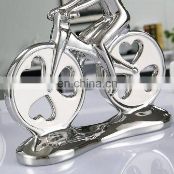 Customized Creative Couples Biking Ornaments Silver-plated Glazed Ceramic Home Decor Art Ornaments