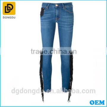 2016 New Style Jeans Ladies Straight Fringed Jeans with High Quality Design